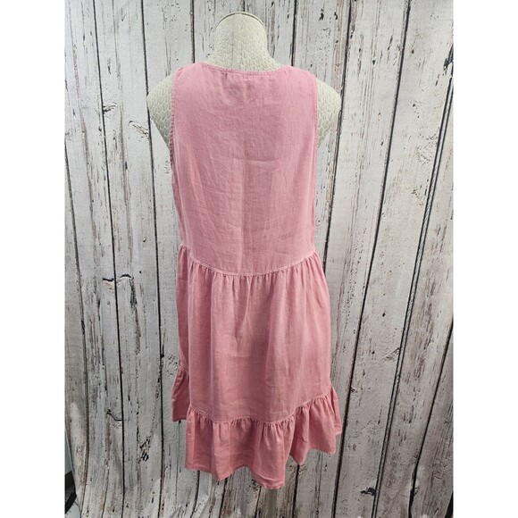 ALK Women's S Cynthia Rowley Pink 100% V-Neck Ruffle Hem Linen Shift Dress EUC - Picture 3 of 7